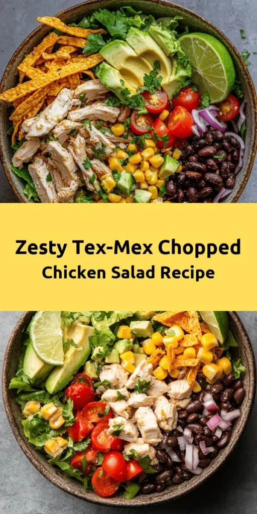 Dive into this vibrant Tex-Mex Chopped Chicken Salad that’s perfect for a quick and healthy meal! Packed with protein and colorful veggies like cherry tomatoes, corn, black beans, and avocado, it's a feast for the eyes and the taste buds. Drizzle with a zesty lime dressing, toss with fresh cilantro, and top with crunchy tortilla strips for a satisfying crunch. Ready in just 15 minutes, this salad is a delicious way to enjoy a nutritious dish any day!