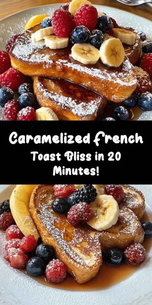 Indulge in the sweet perfection of Caramelized Delight French Toast! Made with thick-cut brioche or challah, this delicious breakfast features a luscious caramelized sugar coating that adds a rich twist to classic French toast. Soak the bread in a creamy egg mixture, cook it to golden brown perfection, and finish with maple syrup and fresh fruit. It's the perfect treat for a cozy morning or a special brunch. Serve this delightful dish to impress family and friends!