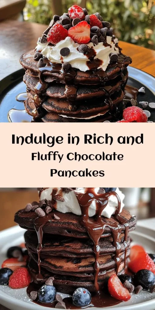 Indulge in the ultimate breakfast treat with these amazing chocolate pancakes! Perfectly fluffy and rich, these pancakes blend cocoa powder and chocolate chips for a decadent twist on your morning stack. With a simple mix of ingredients, you can whip them up in just 30 minutes. Serve them warm, topped with whipped cream, fresh berries, and a drizzle of chocolate syrup for an irresistible start to your day. Perfect for chocolate lovers!