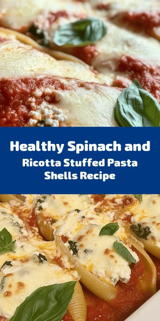 Looking for a healthy dinner idea? Try these easy spinach and ricotta stuffed shells! This recipe features large pasta shells filled with a creamy mixture of ricotta, fresh spinach, and spices, topped with marinara sauce and melted mozzarella cheese. Perfectly baked until bubbly and golden, this dish is not only nutritious but also deliciously satisfying. It's simple to make and a great option for a cozy family dinner. Enjoy with a side salad for the ultimate meal!