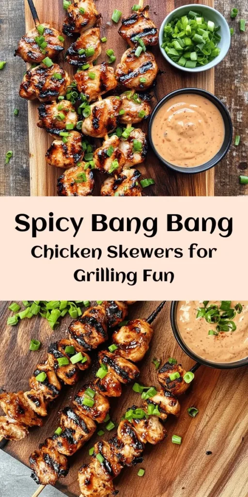 Get ready to fire up the grill with these mouthwatering Bang Bang Chicken Skewers! Made with tender marinated chicken thighs, seasoned to perfection, and brushed with a spicy and sweet Bang Bang sauce, these skewers are perfect for a summer BBQ or weeknight dinner. Quick to prep and full of flavor, they’re sure to be a hit with family and friends. Serve them hot with a drizzle of sauce for a delicious meal everyone will love!