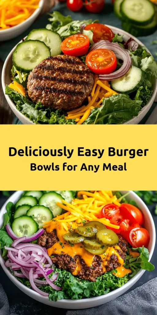 Upgrade your meal game with these flavor-packed burger bowls! Perfect for a quick weeknight dinner, these bowls are filled with juicy burger patties, mixed greens, and fresh veggies. Each bowl is customizable with your favorite toppings like avocado or crispy bacon bits. Ready in just 30 minutes, they're not only delicious but also a healthy twist on your favorite burger. Dive into this fun, fresh recipe today and enjoy every bite!