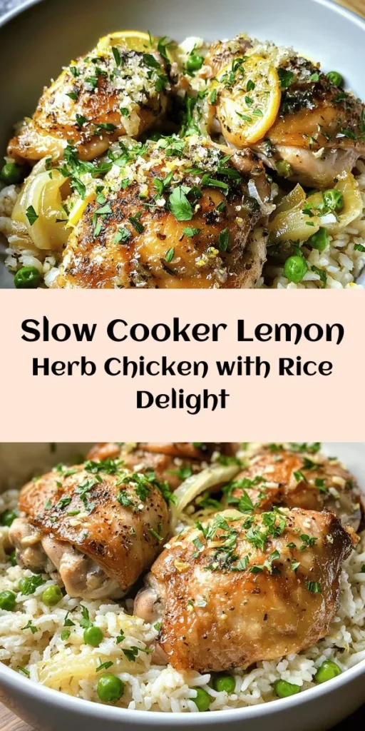 Savor the deliciousness of Slow Cooker Lemon Herb Chicken and Rice! This easy recipe combines juicy chicken thighs with aromatic herbs, zesty lemon, and fluffy rice, all cooked to perfection in your slow cooker. With just a few simple steps, you can create a comforting meal that’s full of flavor. Ideal for busy weeknights, it’s a family-friendly dish that everyone will love. Don’t forget to garnish with fresh parsley for that extra touch! Enjoy this delightful one-pot wonder!