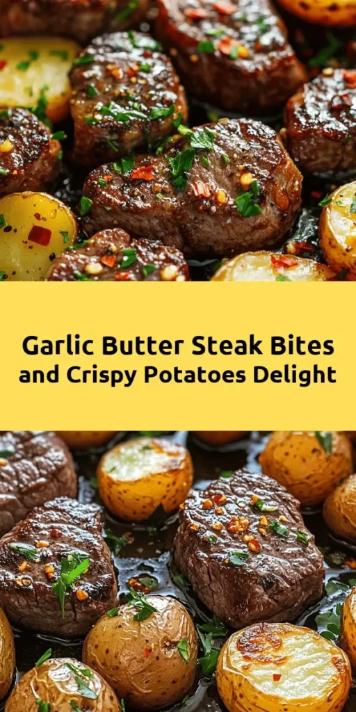 Treat yourself to these irresistible Sizzling Garlic Butter Steak Bites with Crispy Potatoes! Perfectly seared sirloin steak bites are tossed in rich garlic butter and paired with golden, crispy baby potatoes for a mouthwatering dish. Ready in just 40 minutes, this recipe is great for weeknight dinners or special occasions. Don't forget to sprinkle fresh parsley and optional red pepper flakes for an added kick. Your taste buds will thank you!
