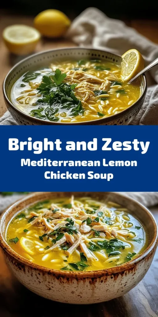 Warm up with a bowl of Mediterranean Lemon Chicken Soup, a delightful blend of flavors that brings comfort and freshness to your table. This easy recipe features tender shredded chicken, orzo pasta, and vibrant vegetables simmered in a zesty broth enriched with cream. Ready in just 35 minutes, it's perfect for busy weeknights or cozy weekends. Garnish with fresh parsley and lemon wedges for that extra zing. Enjoy a taste of the Mediterranean in every spoonful!