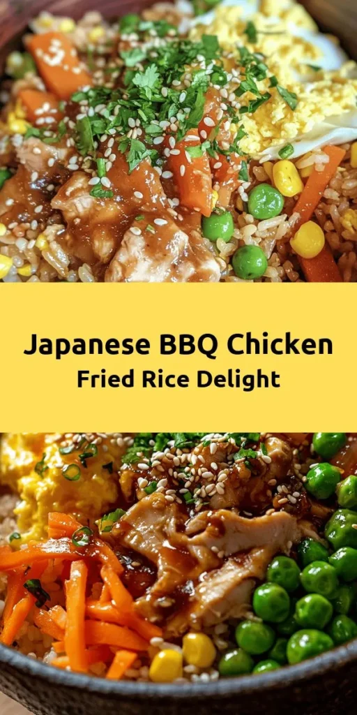 Experience a flavor-packed journey with this Savory Japanese BBQ Chicken Fried Rice Extravaganza! Perfect for an easy weeknight dinner or a weekend treat, this dish features tender marinated chicken, colorful mixed vegetables, and fluffy jasmine rice all brought together with delicious teriyaki and soy sauces. With simple ingredients and quick steps, you’ll have a satisfying meal on the table in just 30 minutes. Garnish with sesame seeds and cilantro for that extra touch!