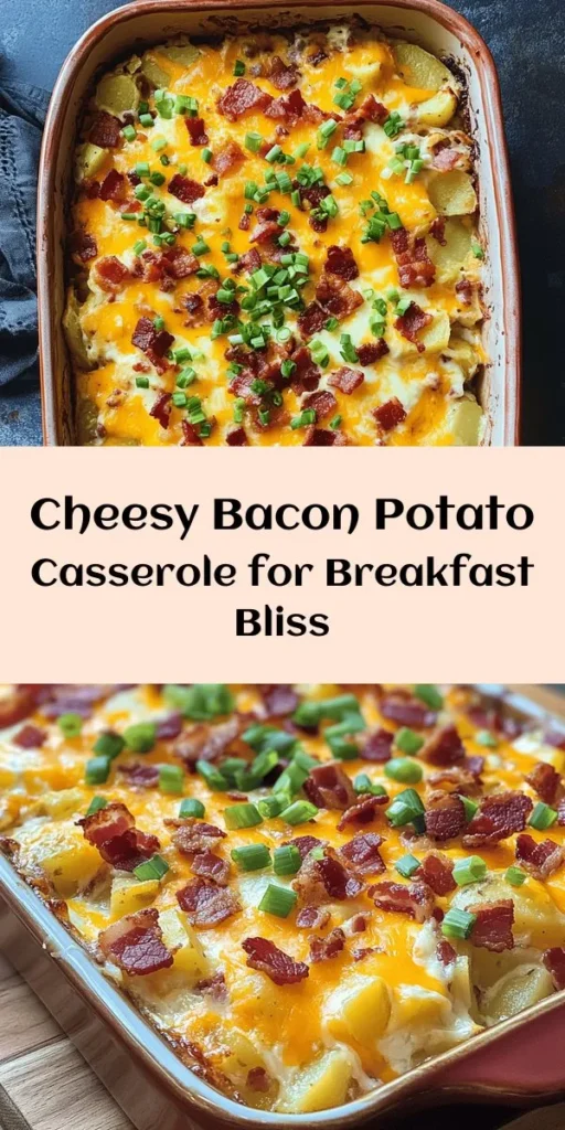 Start your day right with this Cheesy Bacon Potato Breakfast Casserole! Packed with layers of frozen diced potatoes, crispy bacon, and melty cheddar cheese, this hearty dish is perfect for brunch or family gatherings. With a creamy egg mixture tying it all together, it's simple to make and even easier to enjoy. Just bake, slice, and serve hot, optionally garnished with green onions for a fresh touch. Easy prep and delicious results in just an hour!
