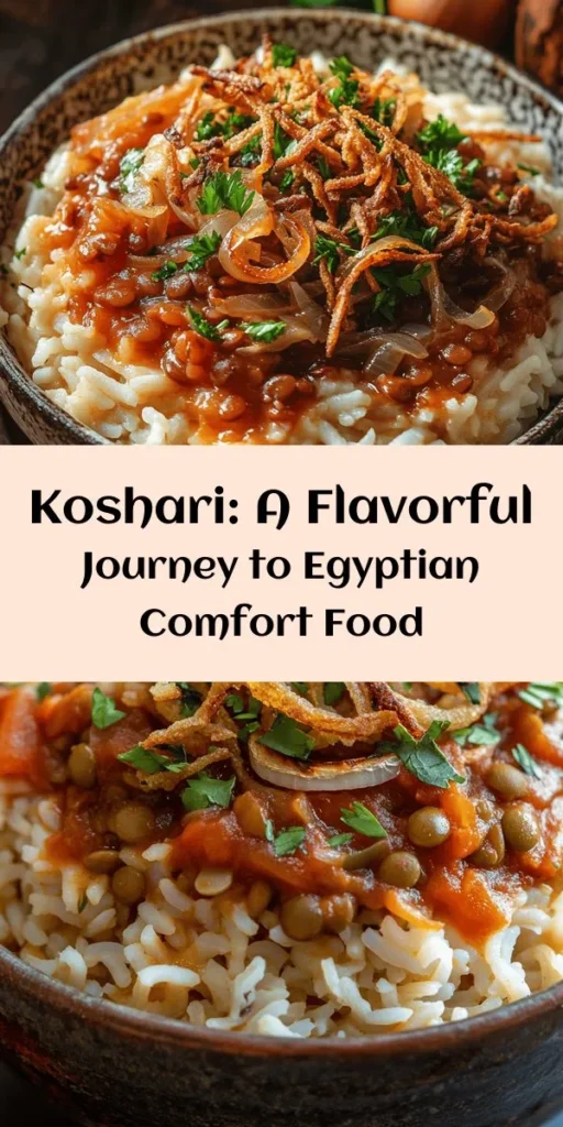 Dive into the flavors of Egypt with this delightful Koshari recipe! This hearty dish features layers of brown lentils, fluffy rice, and al dente elbow macaroni topped with a rich tomato sauce spiced with cumin and coriander. Garnish with crispy fried onions and fresh parsley for a delicious finish. Perfect for family meals or meal prep, this recipe is easy to make and packed with nutrients. Enjoy a taste of tradition that's sure to satisfy!