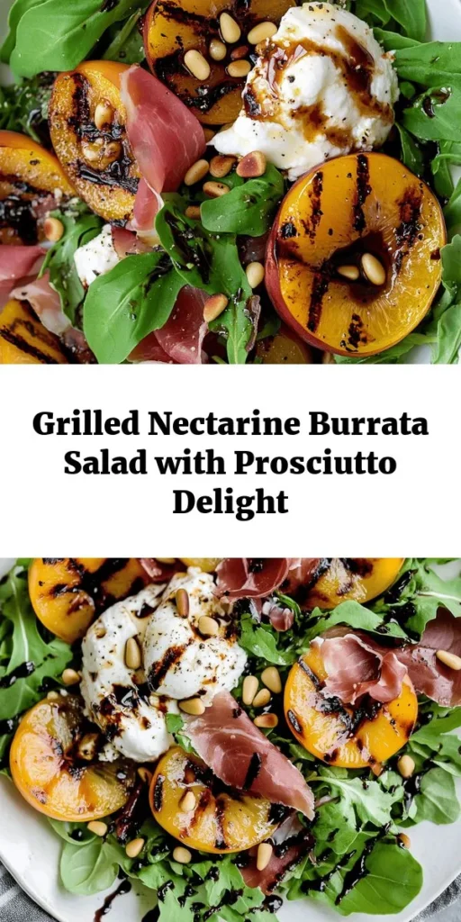 Elevate your salad game with this Grilled Nectarine Burrata Prosciutto Salad! Perfect for summer gatherings, this dish combines sweet, smoky grilled nectarines with creamy burrata and savory prosciutto. Toss it all with fresh arugula, toasted pine nuts, and a light balsamic vinaigrette for a refreshing bite. Ready in just 25 minutes, it’s a simple yet stunning way to enjoy seasonal flavors. Perfect as a light lunch or a crowd-pleasing side!