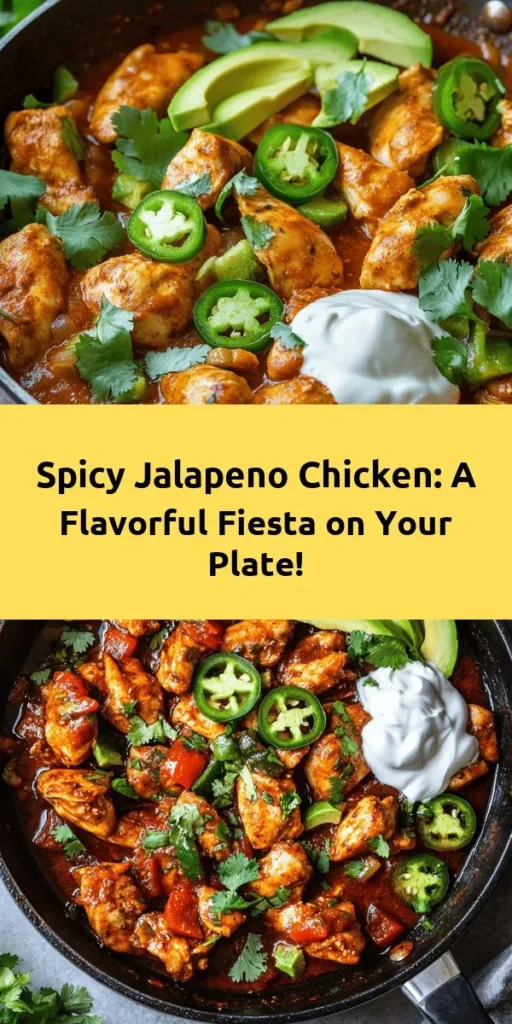 Spice up your dinner with this easy and delicious Spicy Jalapeno Chicken recipe! With tender chicken pieces seasoned with a blend of smoked paprika, cumin, and chili powder, this dish brings the heat thanks to fresh jalapenos and garlic. It's quick to make in just 30 minutes and bursting with flavor! Serve it with lime juice and fresh cilantro for a zesty finish, plus optional avocado and sour cream for extra creaminess. Perfect for a weeknight meal!