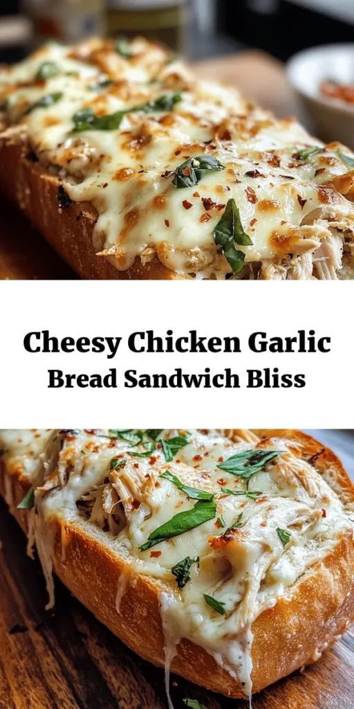 Indulge in the deliciousness of this Cheesy Chicken Garlic Bread Sandwich! Perfect for a quick lunch or a cozy dinner, this recipe features layers of shredded chicken, creamy cheeses, and fresh basil sandwiched between crispy garlic bread. With just a few simple ingredients and 30 minutes in the oven, you can create a warm, cheesy delight that’s sure to impress. Add a sprinkle of red pepper flakes for a spicy kick!