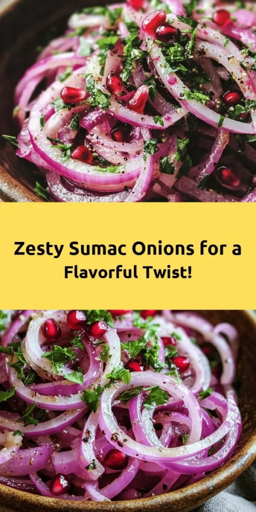 Elevate your meals with these zesty sumac onions! This easy recipe combines thinly sliced red onions with the tang of sumac, olive oil, fresh lemon, and a hint of sweetness from honey. Perfect as a vibrant side dish, topping for grilled meats, or a lively addition to salads and wraps. With just 10 minutes of prep and a 30-minute marination, you’ll have a burst of flavor ready to impress. Don’t forget to sprinkle with fresh parsley and pomegranate seeds for a beautiful finish!