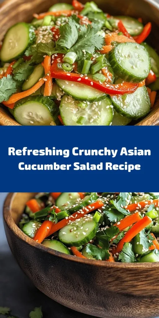 Elevate your meal with this refreshing Crunchy Asian Cucumber Salad! Packed with vibrant ingredients like cucumbers, bell peppers, and carrots, it's a colorful addition to any table. Tossed in a light and zesty dressing made with rice vinegar, soy sauce, sesame oil, ginger, and garlic, this salad is both healthy and full of flavor. Perfect as a side dish or light snack, it's quick to prepare and bursting with crunch. Enjoy it chilled or at room temperature!