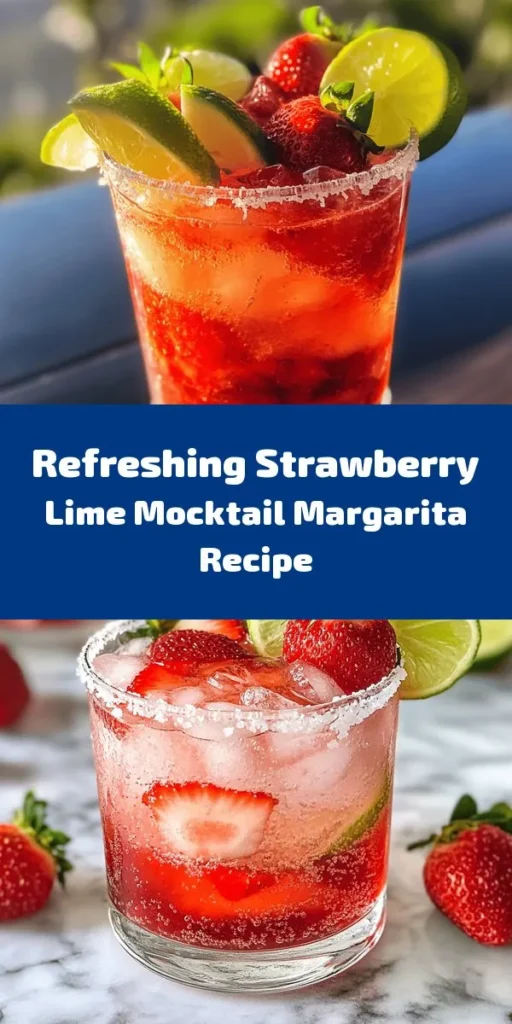 Refresh your day with this delicious Strawberry Lime Mocktail Margarita! This easy recipe combines fresh strawberries, zesty lime juice, and a hint of sweetness from agave nectar, creating a vibrant drink that’s perfect for any occasion. With just 10 minutes of prep time, you'll blend up a delightful mocktail topped with sparkling water for a bubbly finish. Garnish with lime wedges and strawberry slices for an inviting presentation. Cheers to a refreshing treat!