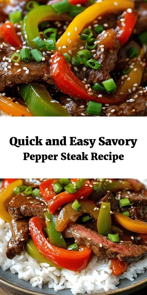 Indulge in this Savory Pepper Steak Delight that's bursting with flavor! This easy recipe features tender flank steak marinated in soy sauce and cooked to perfection alongside colorful bell peppers and onions. It's a quick stir-fry that's perfect over rice or noodles. With a hint of garlic, ginger, and a rich oyster sauce coating, this dish is sure to impress. Ready in just 30 minutes, it’s a delicious meal for any night of the week!