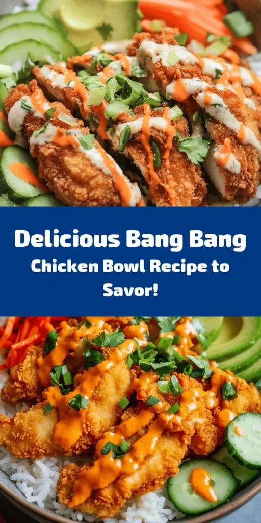 Treat yourself to a delicious Bang Bang Chicken Bowl that’s easy to make and packed with flavor! Start with crispy fried chicken thighs coated in panko, served over a bed of fluffy jasmine rice. Add fresh veggies like cucumber, carrot, and red bell pepper, plus creamy avocado for a perfect balance. Don’t forget the zesty Bang Bang sauce for that extra kick! This colorful bowl is sure to impress at dinner or for meal prep. Enjoy every bite!