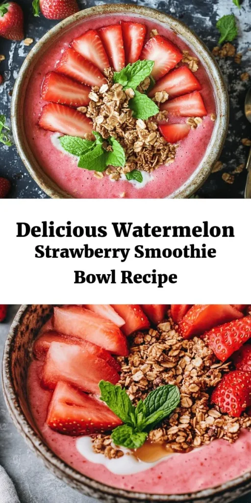 Cool off with this refreshing Watermelon and Strawberry Smoothie Bowl! Packed with hydrating watermelon, sweet strawberries, and creamy banana, this vibrant bowl is perfect for breakfast or a healthy snack. Blend your favorite ingredients like coconut milk and a touch of lime for zest, then top it with granola and mint for that extra crunch. Ready in just 10 minutes, it’s a delicious way to enjoy summer flavors all year round!