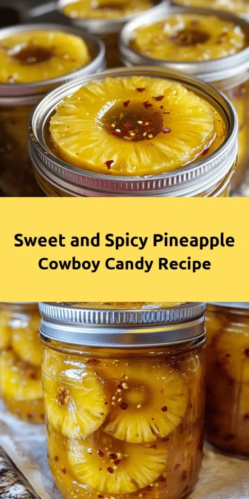 Looking for a deliciously unique treat? Try this Sweet and Spicy Pineapple Cowboy Candy! With fresh pineapple infused in a zesty syrup of sugar, vinegar, and spices, this recipe is perfect for canning. It brings a delightful balance of sweetness and heat that's fantastic as a topping for grilled meats, an addition to cheese platters, or enjoyed right from the jar. Get ready to impress your taste buds and elevate your snacks!