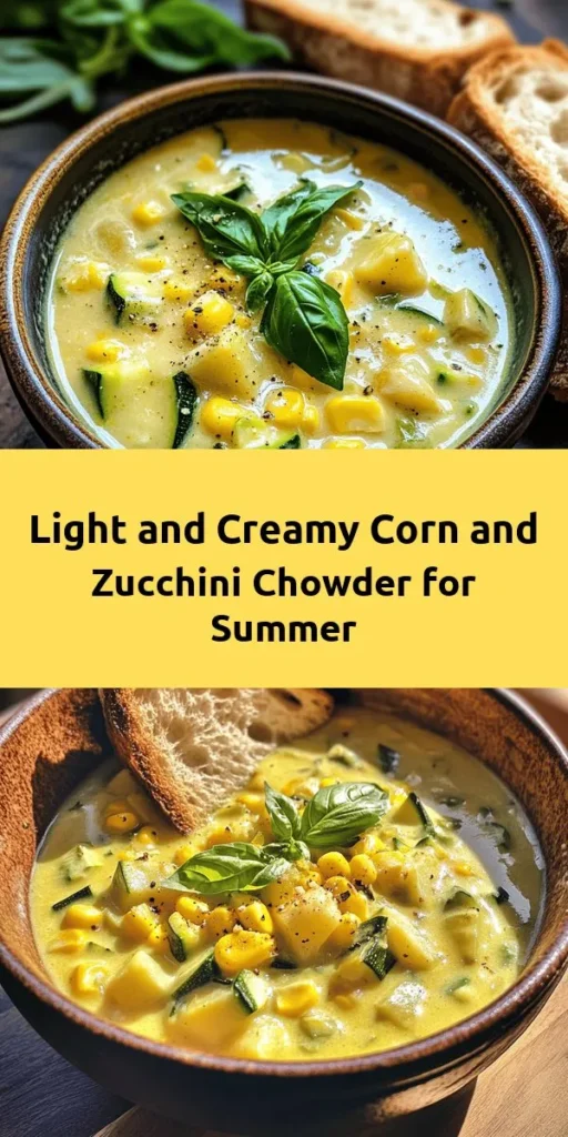 Brighten your summer with this delicious Sunny Summer Corn and Zucchini Chowder! This delightful recipe combines fresh corn, zucchini, and creamy coconut milk for a comforting bowl of goodness. Packed with flavors from garlic, smoked paprika, and thyme, it's easy to prepare and perfect for warm days. Serve it warm with crusty bread or corn muffins for a satisfying meal. Enjoy a taste of summer in every spoonful!