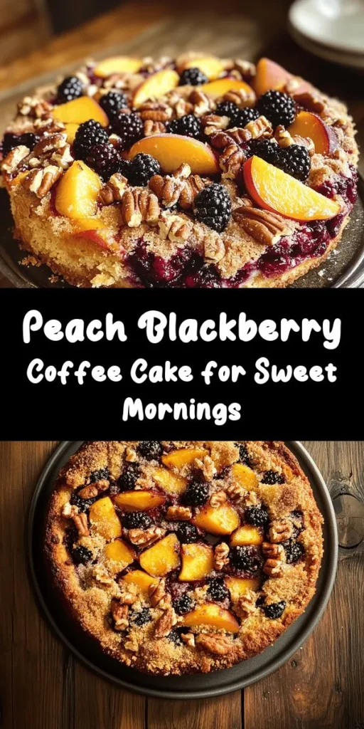 Indulge in this Peach Blackberry Coffee Cake Delight that's perfect for breakfast or dessert! This easy recipe blends all-purpose and whole wheat flour with fresh peaches and blackberries for a delightful burst of flavor. Topped with a crunchy brown sugar and nut mixture, this cake is sure to impress. With just 15 minutes of prep and a baking time of 30-35 minutes, you’ll have a delicious treat ready to enjoy with family and friends. Perfectly moist and packed with fruity goodness!
