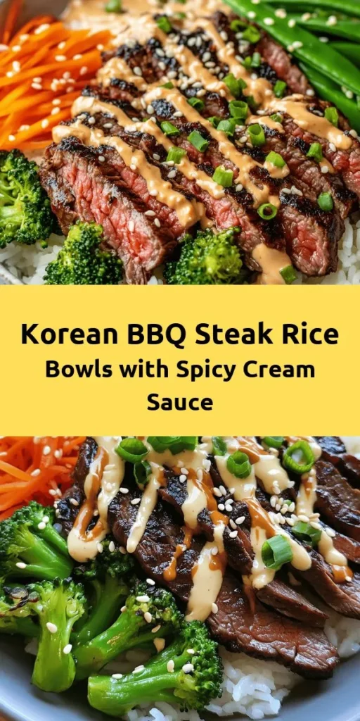 Savor the flavor of these Korean BBQ Steak Rice Bowls topped with a delicious spicy cream sauce! This hearty dish features marinated flank or sirloin steak, sautéed veggies like broccoli and snap peas, and fluffy jasmine rice. Perfect for a weeknight dinner, this recipe is easy to follow and sure to impress. Drizzled with a creamy gochujang sauce, it's a delightful mix of spices and textures. Ideal for meal prep or a cozy evening at home!
