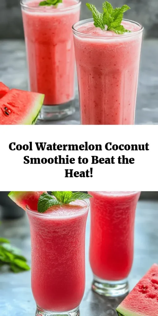 Beat the heat with this Refreshing Watermelon Smoothie featuring coconut water! Perfect for hot summer days, this drink combines ripe watermelon, chilled coconut water, and a frozen banana for a creamy texture. Optional Greek yogurt adds extra richness, while a splash of lime juice brightens the flavor. Sweeten to your liking with honey or agave syrup, and don’t forget the mint garnish for a refreshing finish. Enjoy this cool and hydrating treat in just 10 minutes!
