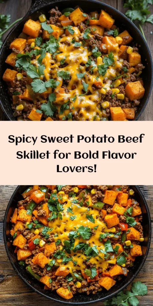Looking for a quick and flavorful dinner? Try this Spicy Southwest Ground Beef & Sweet Potato Skillet! Packed with lean ground beef, sweet potatoes, bell peppers, and zesty spices, this one-pan meal is a delicious blend of savory and spicy. Ready in just 30 minutes, it’s perfect for busy weeknights. Top it with cheesy goodness and fresh avocado for an irresistible finish. Dive into this vibrant dish and enjoy a taste of the Southwest!